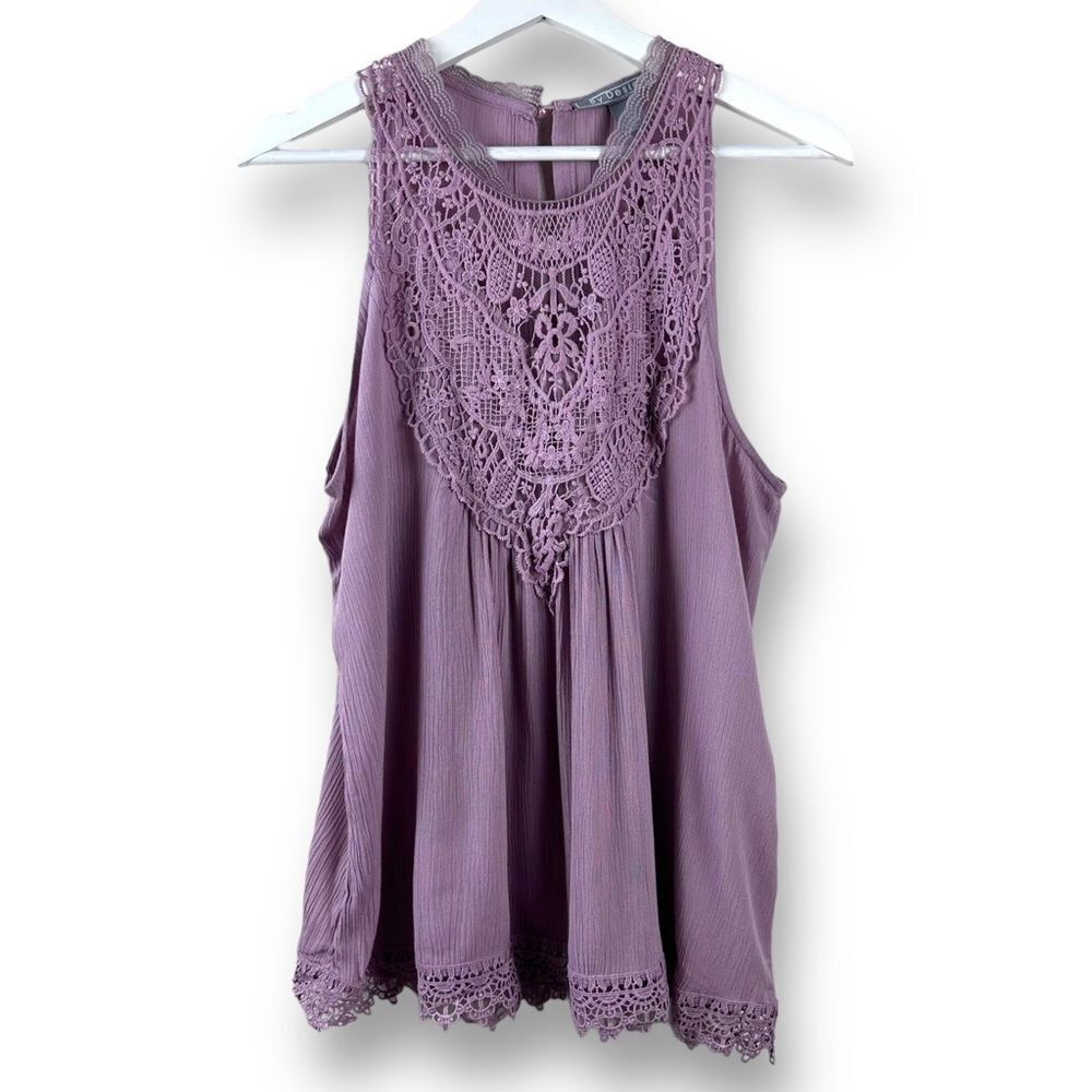 By Design Womens L Crochet Lace Front Sleeveless Blouse Mauve Romantic Fairycore
